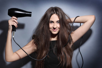 Picture Girls Brown Haired Smile Hair Dryer Hands