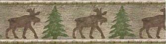 Bathroom Moose And Pine Trees Wallpaper Border 13227n