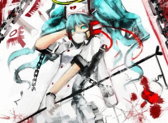Aqua Eyes Hair Gloves Hat Hatsune Miku Headphones Mask Nurse