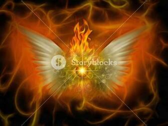 Surreal Painting Burning Eye With Wings Flaming Background