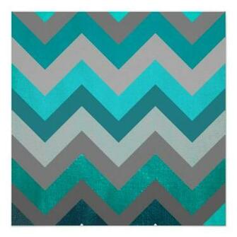 Trendy Girly Gray Teal Chevron Zigzag Pattern Poster