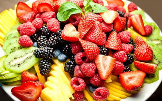 Plate Full Of Healthy Fruits Wallpaper