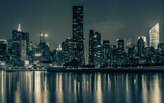 New York City Night Water Reflection Wallpaper
