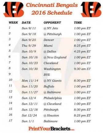 Printable Cincinnati Bengals Schedule Football Season