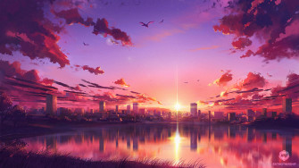 Anime Sunset Scene Wallpaper HD 4k Image