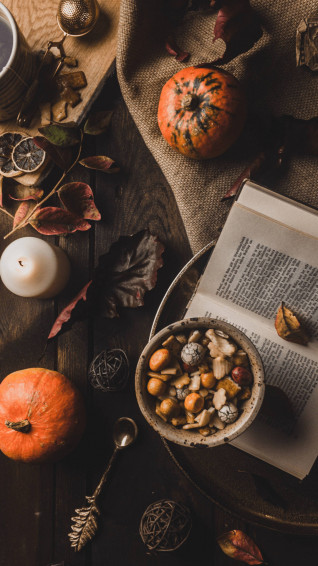 Fall Aesthetic iPhone Bowl And Pumpkins Wallpaper