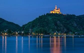 Wallpaper River Castle Mountain Germany Night City