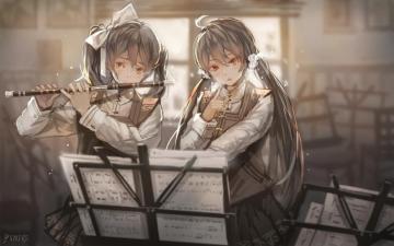 Anime Girls Flute Instrument Painting Wallpaper