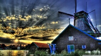 HDr Sunrise Windmill Wallpaper