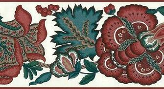 Red Green Waverly Paisley Floral Wallpaper Border Vintage Taupe White