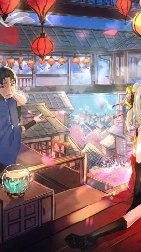 Anime Old Man Girl Scenic Traditional