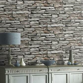 Grey Moroccan Brick Slate Stone Rock Arthouse Wallpaper