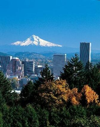 Portland Skyline With Mt Hood In Background