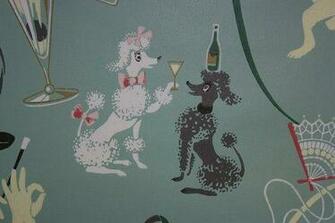 Vintage Wallpaper S Bar Cocktail Drinks Poodle Pink Elephant Cas