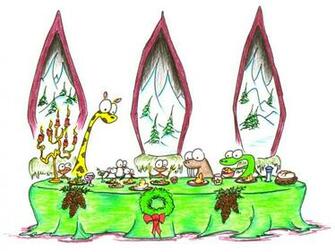 Screen Background Christmas Dinner With Monkeys A Giraffe Walrus