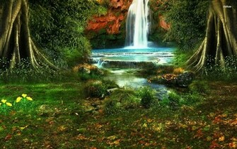 Waterfall Scene Into Forest Stream