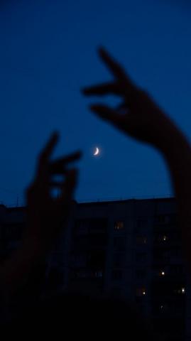 Wallpaper Night Moon Dark Hands Building