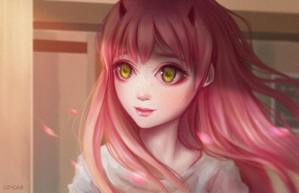 Cute Anime Girl Pink Hairs Red Eyes Wallpaper HD 4k