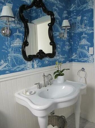 Beautiful Blue Chinoiserie Wallpaper In A Powder Room I Really Like