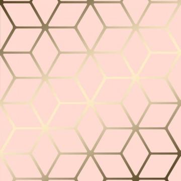 House Of Alice Cubic Shimmer Metallic Wallpaper Soft Pink Gold
