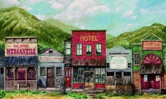 Wall Stickers Murals Go West Western Town Wallpaper Mural Full