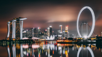 Wallpaper 4k Singapore Skyscrapers Buildings Shore Night