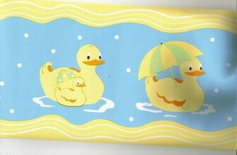 Yellow Rubber Ducky In The Rain Wallpaper Border Gu79254b