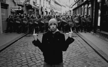 Mood Police Protesters Black White Street Wallpaper