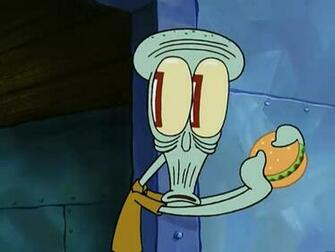 Squidward Holding Krabby Patty IwallHD