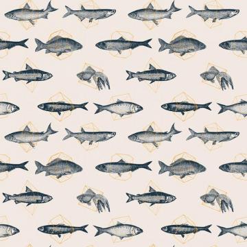 Cream Orange Trendy Vintage Fish Wallpaper Feathr
