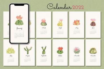 Monthly Calendar Template Cactus Psd Rawpixel