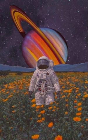 Collage Art Surreal Saturn Astronaut Wallpaper