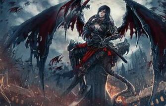 Wallpaper Dark Sword Fantasy Angel Armor Weapon Wings