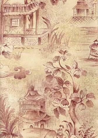Place Purplish Red Tan At4125 Oriental Asian Toile Wallpaper