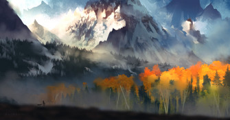 Landscape Scenery Moutain Autumn Digital Art 5k Laptop Full Wallpaper