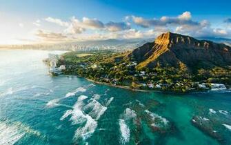 Wallpaper Diamond Head At Sunset Hawaii Usa Beautiful City Sea
