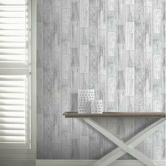Salcombe Wood Panel Pattern Wallpaper Distressed Faux Effect