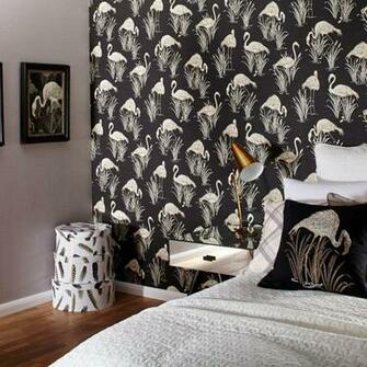 Vintage Lagoon Traditional Oriental Flamingo Textured Wallpaper