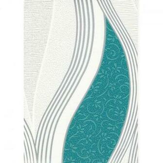 Metallic Waves Teal White Blown Vinyl Wallpaper By Direct E62001