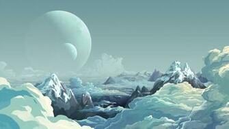 Alien Landscape Planets Mountains Clouds Drawing Landscapes Planet Art
