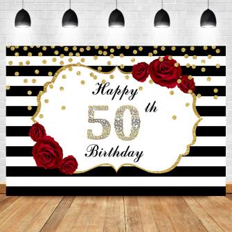 Mehofoto Fifty And Fabulous Backdrop Flower Stripes 50th BirtHDay