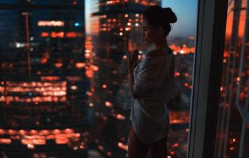 Wallpaper Glass Girl The City Lights Room Moscow Bokeh