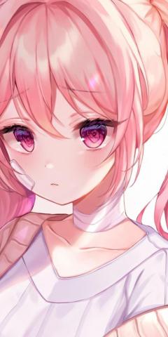 Anime Girl Pink Hair Band Aid Shy Expression