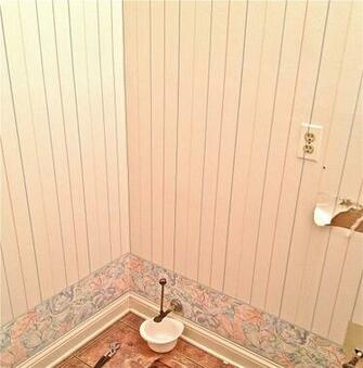 Guest Bathroom Wainscoting Over Wallpaper Ocean Front Shack