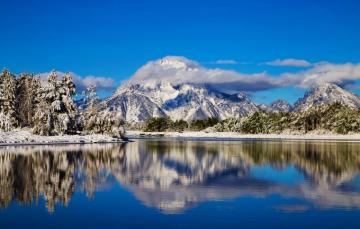 Wallpaper Winter Clouds Mountains Reflection River Wyoming