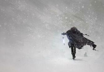 Painting Man Blizzard Family Winter Lantern Pattern Walpaper