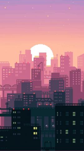 Bit Pixel Art Digital Night City Buildings Cityscape 4k