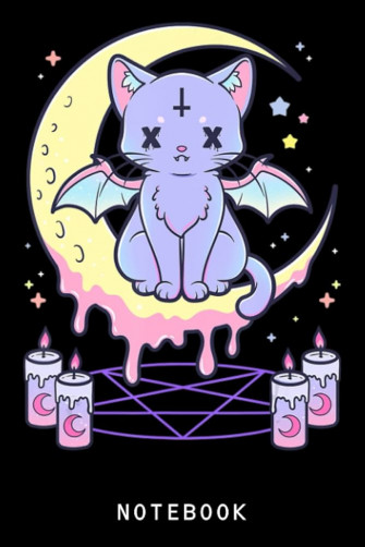 Kawaii Pastel Goth Cute Creepy Black Cat Journal Notebook Lined