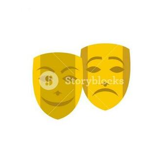 Gold Comedy And Tragedy Theatrical Masks Icon In Flat Style On A