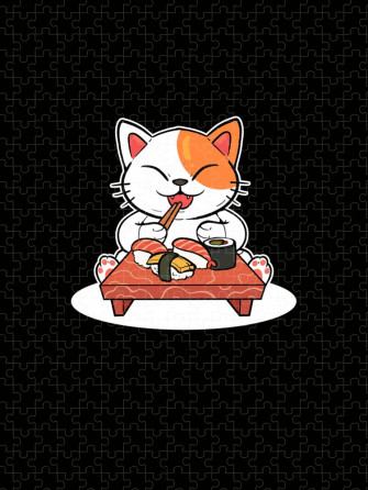 Cute Sushi Cat Ramen Japanese Anime Kitten Manga Jigsaw Puzzle By
